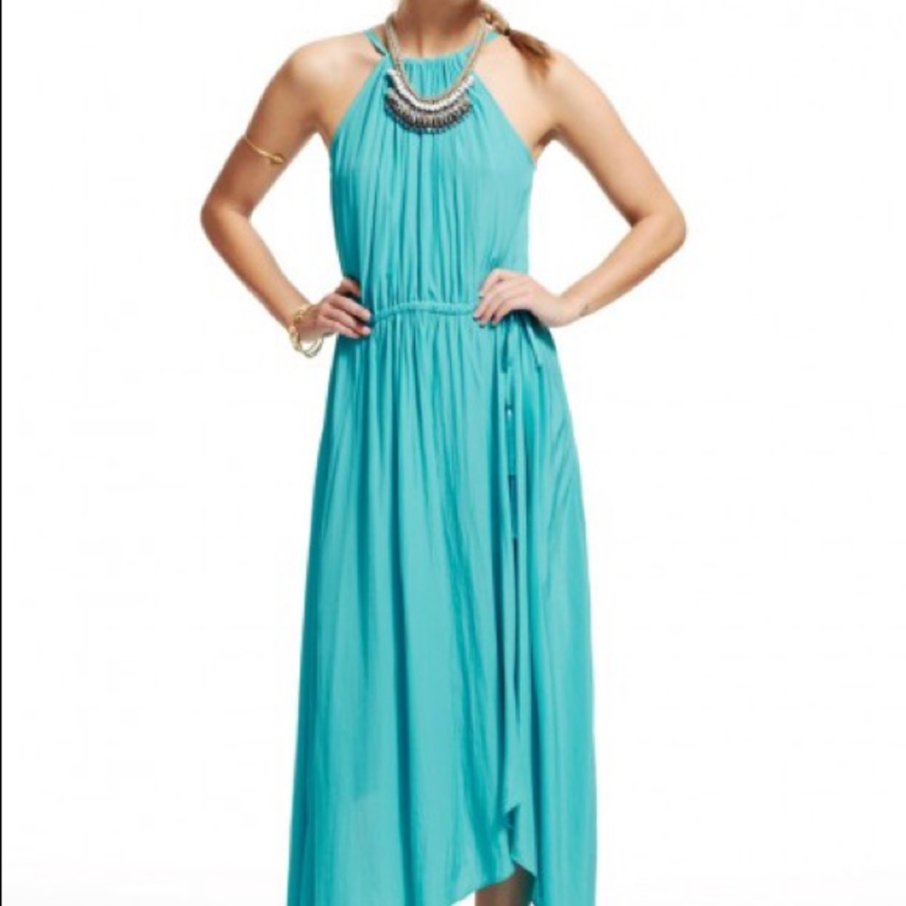 Calypso Aqua Silk Halter Dress.
